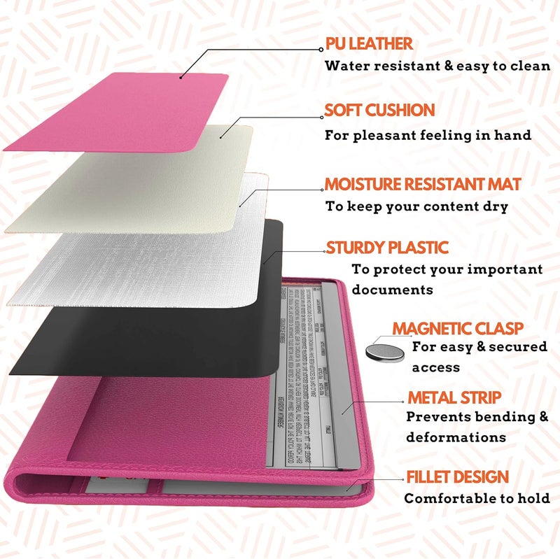 MOTO4X Pink Magnetic Shut Insurance and Registration Holder, Premium PU Leather Glove Box Organizer for Car, Popular Car Accessories for Girls, Organize Vehicle Documents with style, Size 9.5 in x 5.1 in - Image 4
